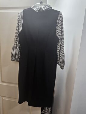 New York & Company Black Shift Dress with Black-and-White Checked Sleeves